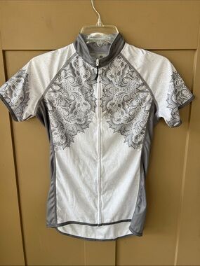 Canari New w Tag Sz M White & Light Gray Paisley Cycling Jersey Full Zip